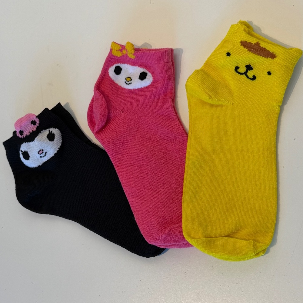 Sanrio Kawaii character ankle sock trio - Pompompurin My Melody Kuromi